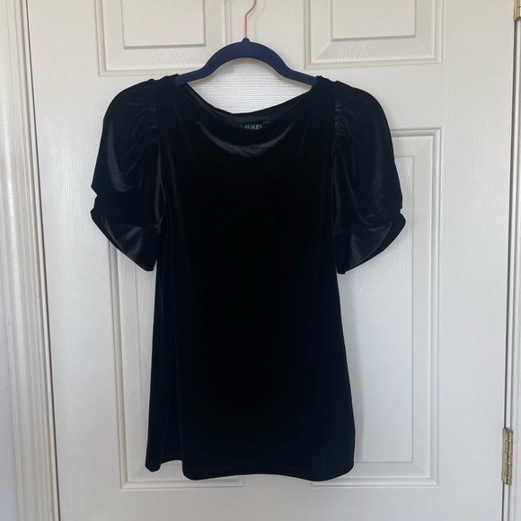 Lauren Ralph Lauren velvet black puff sleeve blouse small - Picture 1 of 5